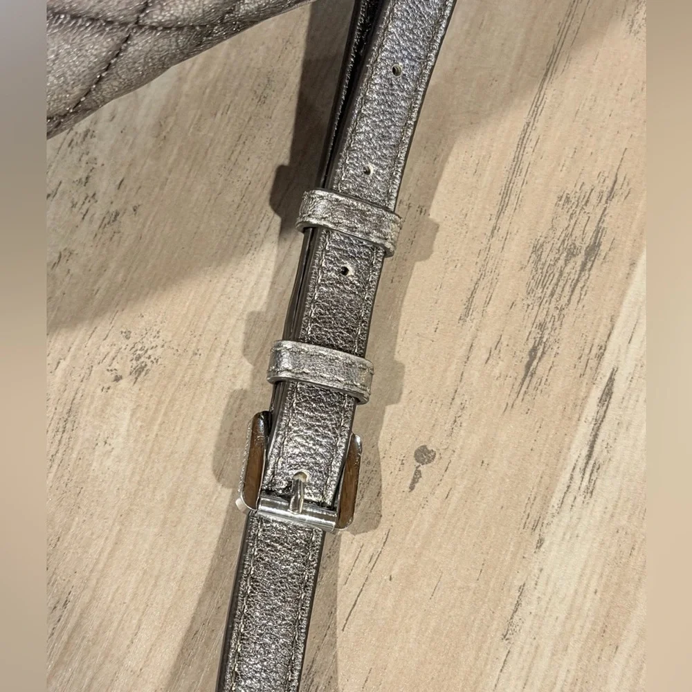 Michael Kors Kim Studded Quilted Gray Leather Messenger Crossbody Bag - Picture 11 of 13